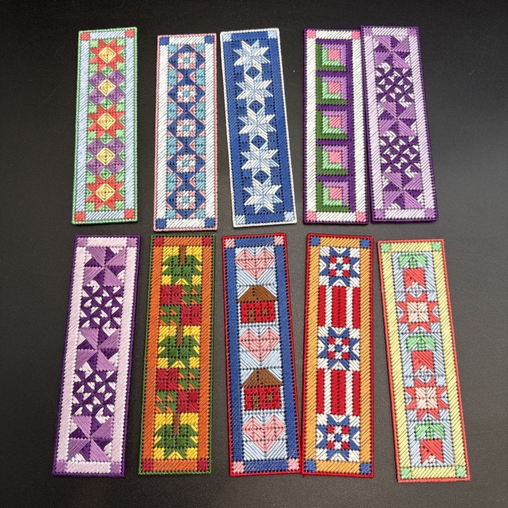 Lot of 10 Plastic Canvas‎ Bookmarks COMPLETE Cottagecore Bookworm